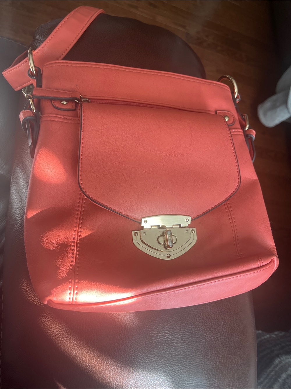 Coral Crossbody Bag with Gold Turn-Lock
